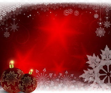 圣诞节红色背景与勃艮第球和雪花