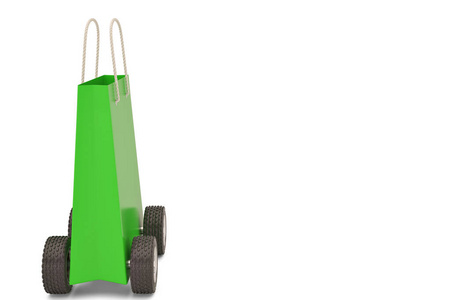 购物袋箱与车轮航运概念. 3 d 例证