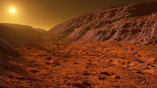 火星红色行星风景与山与 sedimentar