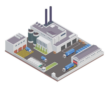 现代等距工业厂房和仓储物流大楼, 适用于图图表插图等图形相关资产
