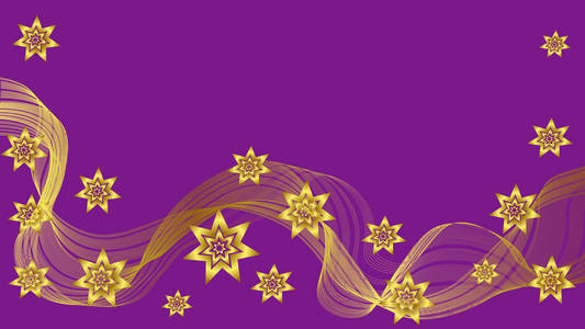 金色波浪和星星的美丽紫色背景