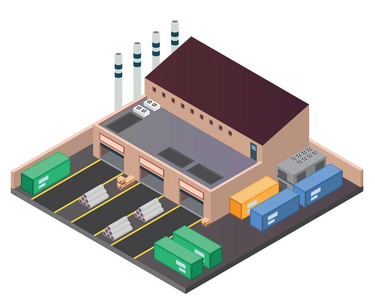 现代等距工业厂房和仓储物流大楼, 适用于图图表插图等图形相关资产