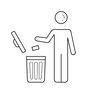人投掷垃圾垃圾桶矢量线图标