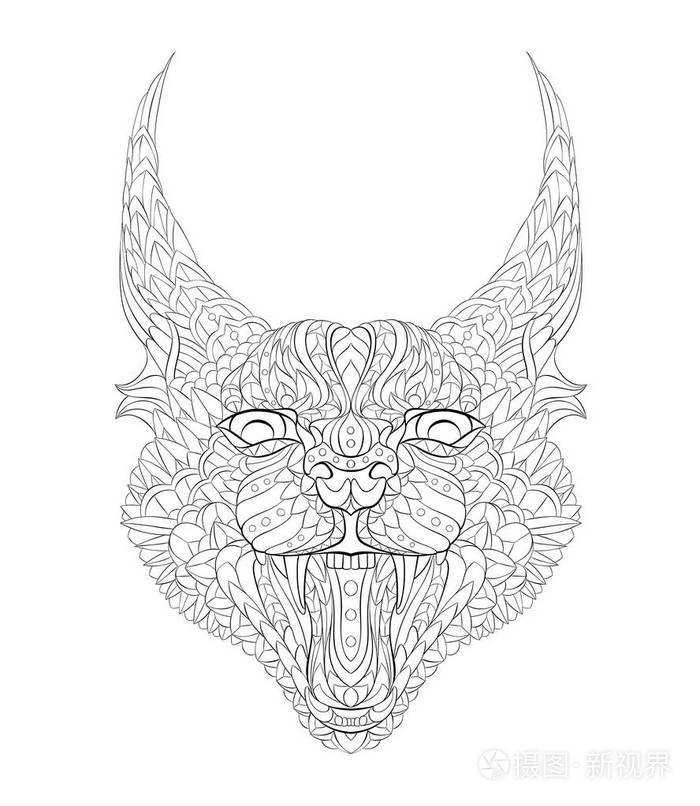 花纹狞猫山猫咆哮的猫纹身设计可用于t恤箱包明信片海报等的设计