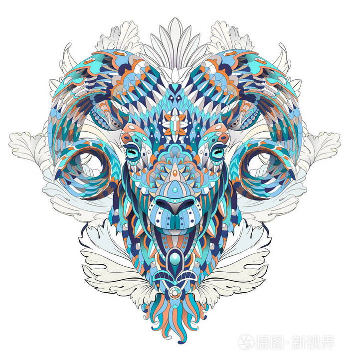 花纹山羊在花卉背景.ram.羊.纹身设计.