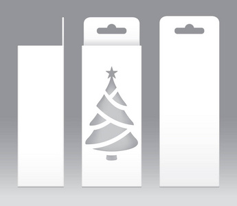 挂盒白窗圣诞树形状切出包装模板空白。空箱白模板设计产品包装礼品盒, 白盒包装纸牛皮纸卡板包装