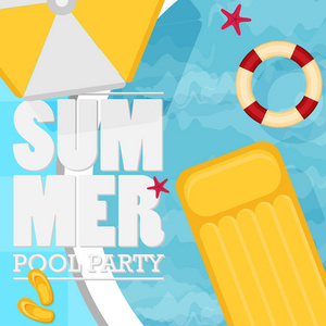 夏日泳池派对海报, 矢量插画
