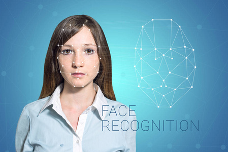 生物识别验证女人人脸检测，高科技