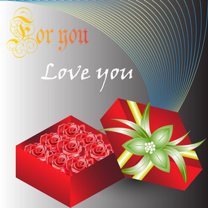 用丝带红色礼品盒充满了玫瑰，情人节那天