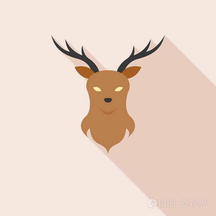 鹿头墙长影子,平面设计矢量图标