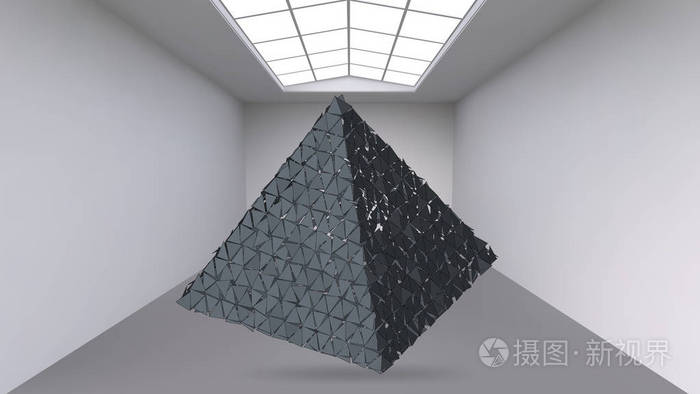 挂着抽象的多边形对象.与主题在中间白色的空间.