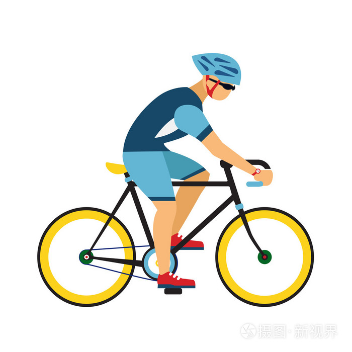 男子公路自行车头盔骑.骑自行车运动矢量平面插画