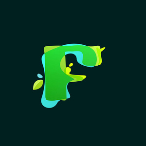 绿色水彩泼墨 F 字母标志