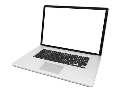 现代金属笔记本电脑上白色背景 3d 渲染