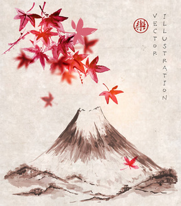 富士山山和红枫叶