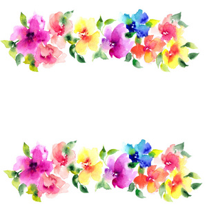 彩色框架与水彩花为明信片或邀请。卡片装饰花插图