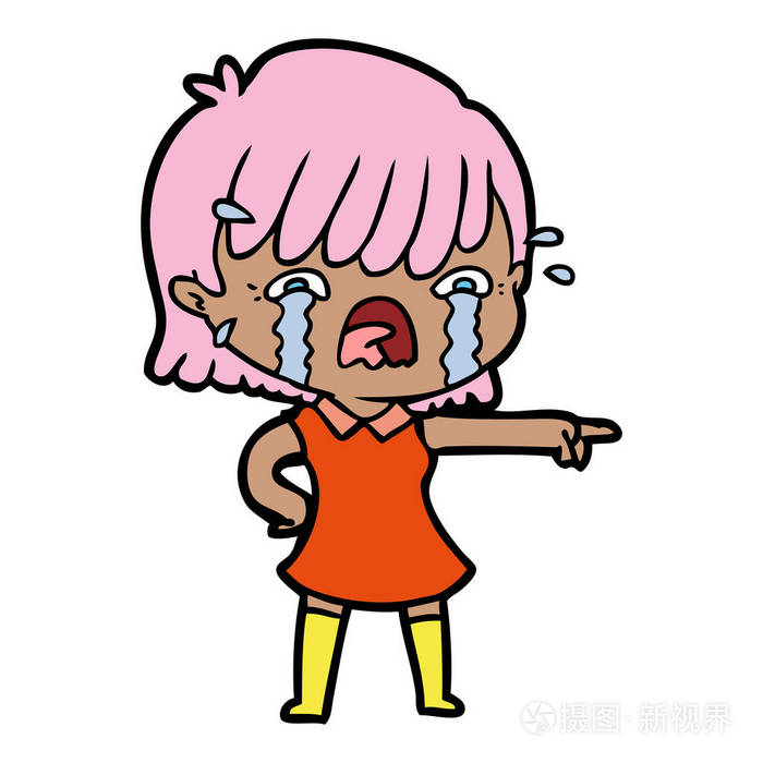 卡通女孩哭泣的矢量插图