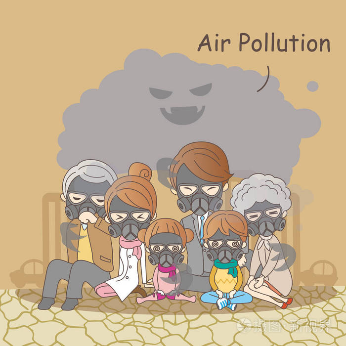 卡通家庭空气污染插画-正版商用图片0g5j9z-摄图新视界