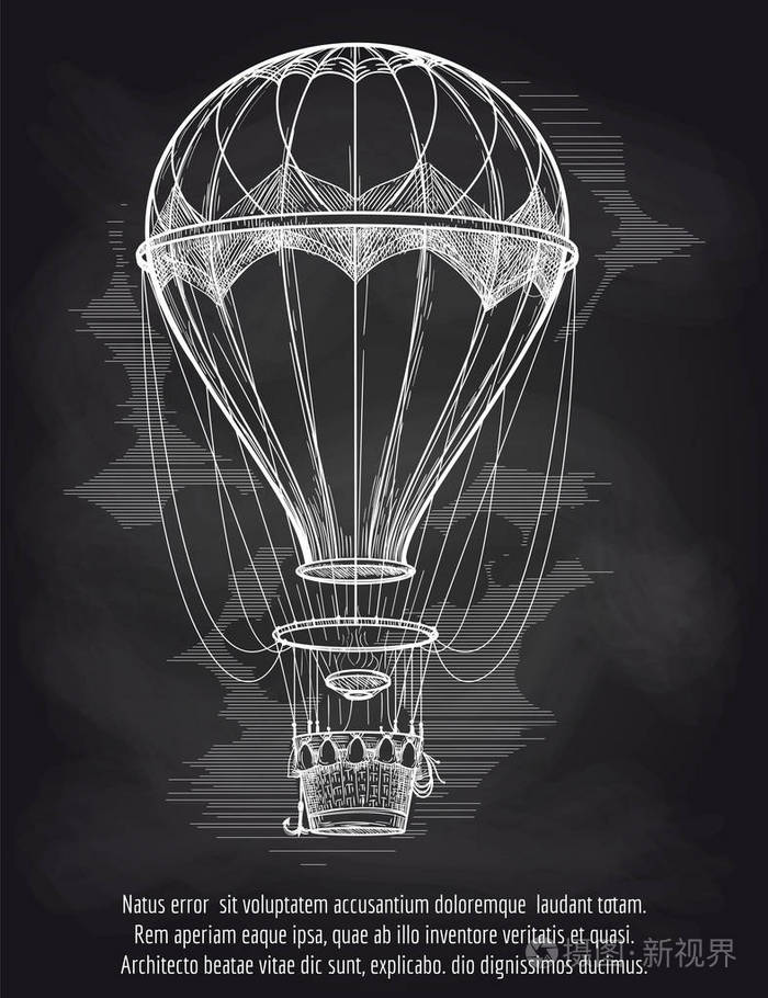 黑板上的素描热气球