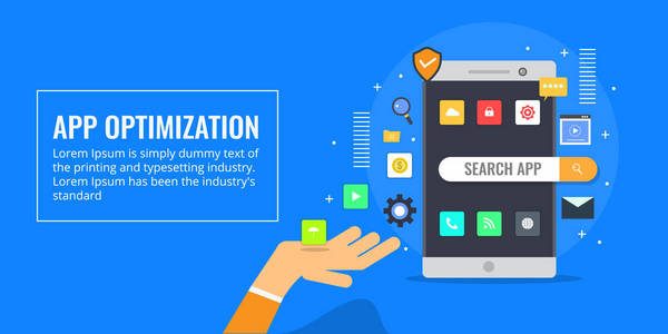 应用程序开发, 移动应用, 网站应用优化, 营销, 数字, 智能手机, seo, 搜索, 社会媒体。平面设计矢量插图横幅