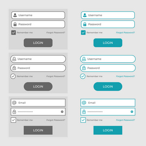一组成员登录页设计元素。矢量插图