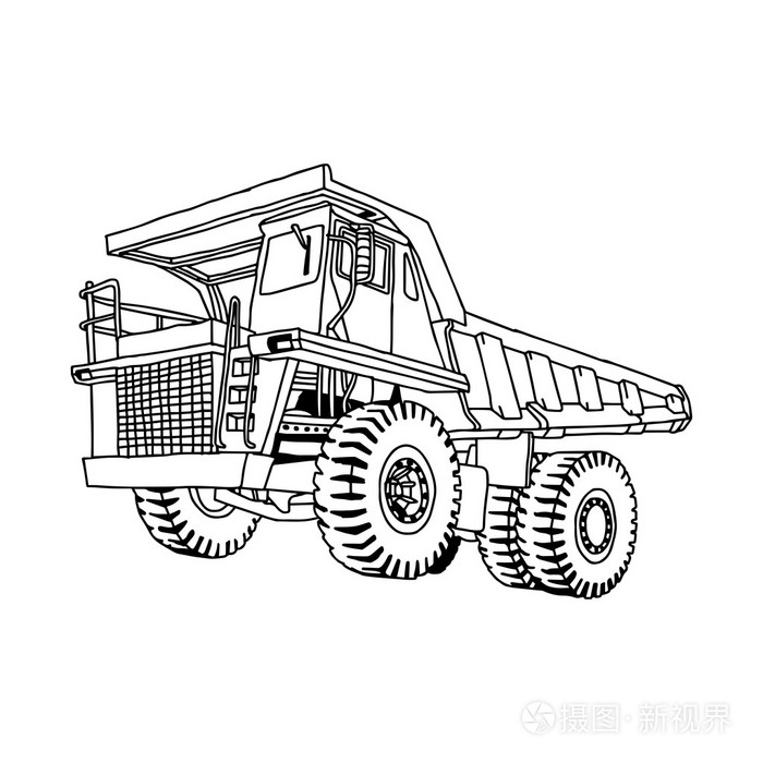 插画矢量手画的涂鸦的自卸车上孤立