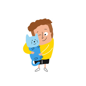 男孩抱着一只猫