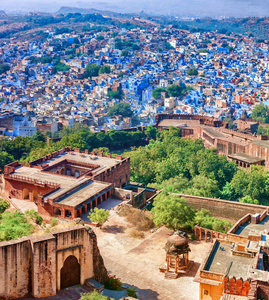 焦特布尔。蓝色之城和 Mehrangarh 堡。拉贾斯坦邦，印度