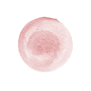 粉红色的水彩圈上白色孤立。抽象的圆形背景。红色的水彩污渍纹理。手画紫斑病