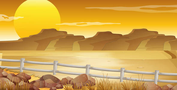 与沙漠日落背景场景