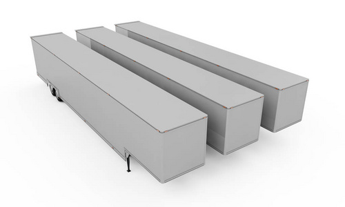 空白白色停放的半拖车,被隔绝在白色背景3d