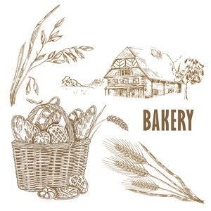 手工绘制的面包 农家书屋 燕麦 小麦