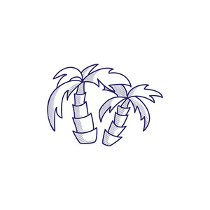 简约手绘图标与两个棕榈树。孵化的网站