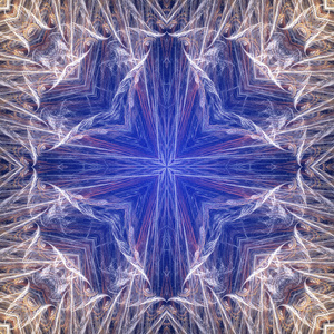 蓝色, 花形分形曼荼罗, 数码艺术品为创意平面设计。彩色发光抽象图案, 背景分形