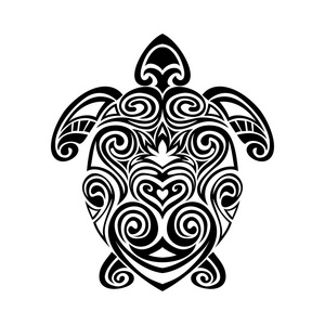 绿海龟在毛利人纹身风格。矢量插图