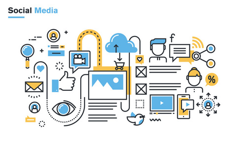 社交媒体 社交网络 视频和照片共享 通信 博客 播送 社交的平线插图