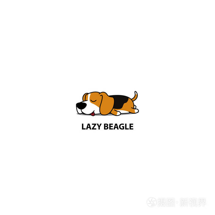 懒惰的狗, 可爱的猎犬小狗睡眠图标, 标志设计, 矢量插图