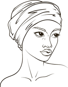 非洲裔美国妇女在头巾的矢量肖像