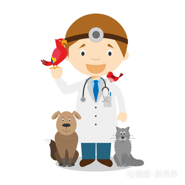 可爱的卡通矢量插画的一名兽医