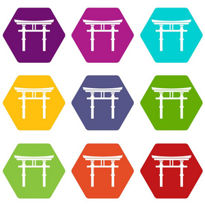 日语牌坊图标设置颜色六面体