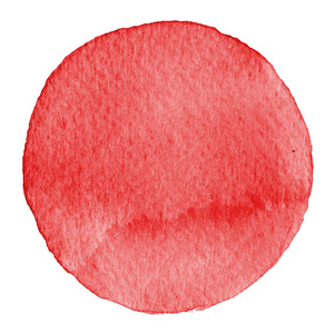 水彩的红色圆圈。染色与纸张的纹理。白色背景上分离的设计元素。手画抽象模板