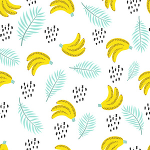 热带棕榈树叶和香蕉的无缝模式。矢量插图
