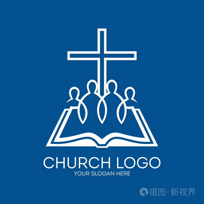 教会的标志.在基督里,集团的人, 圣经, 页, 联合交叉