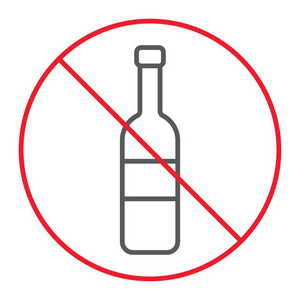 没有酒精细线图标, 禁止和禁止, 没有饮料符号矢量图形, 在白色背景上的线性模式, eps 10