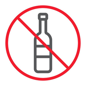 没有酒精线图标, 禁止和禁止, 没有饮料符号矢量图形, 在白色背景上的线性模式, eps 10