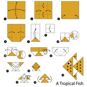 一步一步的说明如何使折纸热带鱼