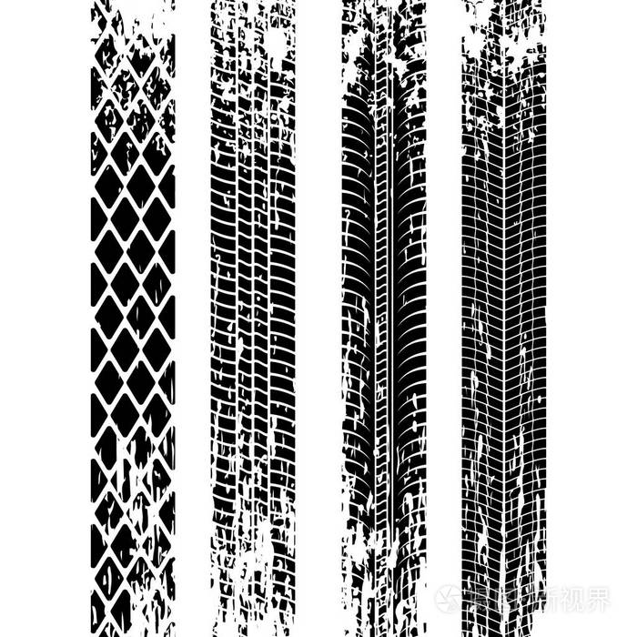 轮胎轨迹轮廓集.轮胎轨道.黑色轮胎轨道.矢量插图