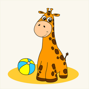 有趣的动物园。卡通矢量图可爱的长颈鹿