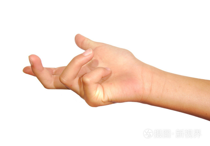 女人手招手或呼吁孤立的白色背景