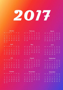 对 2017 年的日历。设计元素。矢量图